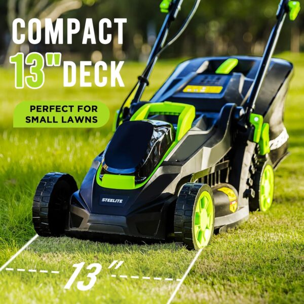 Steelite Lawn Mower 13.2" Electric Lawn Mower for Small Yards, 2-in-1 Lightweight Cordless Lawn Mower Brushless with 21V 4.0Ah Battery and Charger Includ, Green - For Sale - Price - Image 2