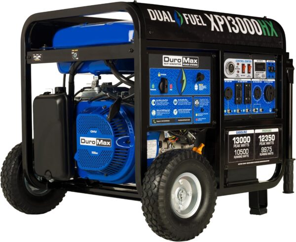 DuroMax XP13000HX Dual Fuel Portable Generator - 13000 Watt Gas or Propane Powered - Electric Start w/ CO Alert, 50 State Approved, Blue - For Sale - Price