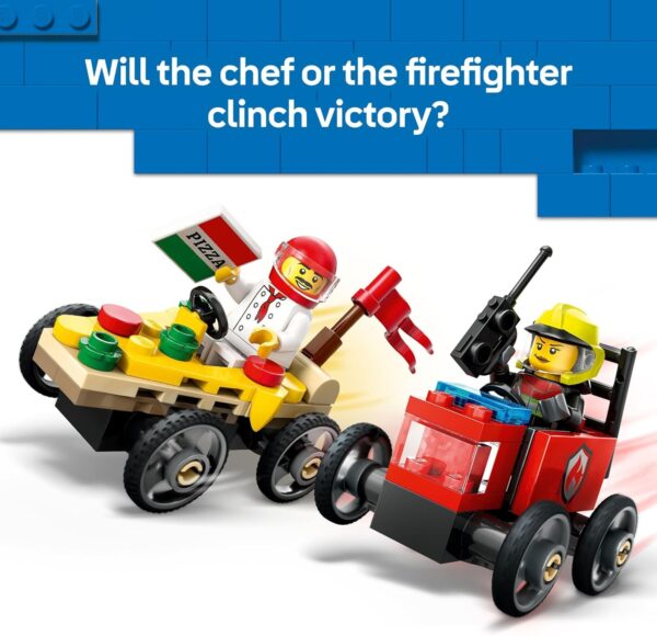 LEGO City Pizza vs. Fire Truck Race Car Pack Toy - Building Toy for Kids, Boys and Girls, Ages 5+ - Gift for Birthdays and Holidays - Includes Chef and Firefighter Minifigures - 60458 - For Sale - Price - Image 4