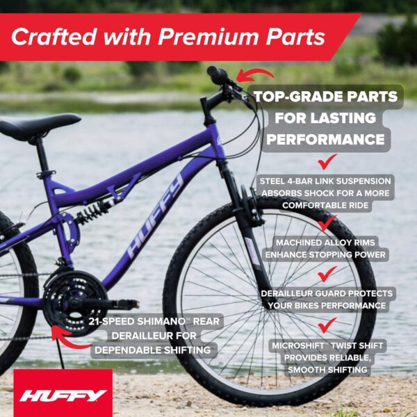 Huffy Stone Mountain Hardtail Mountain Bike for Boys/Girls/Men/Women, 20"/24"/26" Sizes, 6 or 21 Speed Shimano Twist Shifting, Front or Dual Suspension, Comfort Saddle, Sleek Colors - For Sale - Price - Image 3