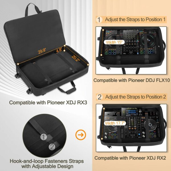 DJ Controller Bag Backpack with Wheels Compatible with Pioneer XDJ RX2/ XDJ RX3/ XDJ-RX/DDJ FLX10/ DDJ REV7/ DDJ 1000, Wheeled DJ Carrying Case with 2 Accessory Pocket, Padded DJ Mixer Bag - For Sale - Price - Image 3