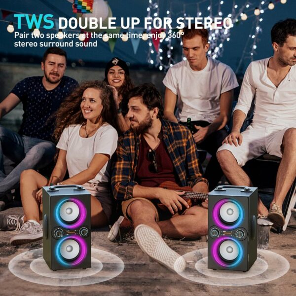 Bluetooth Speakers, 80W(Peak) Wireless TWS Portable Bluetooth Speaker, Beat-Driven Lights, 100dB Loud Stereo Speaker with BassUp, Speakers with Subwoofer for Outdoor, Party, Camping - For Sale - Price - Image 3