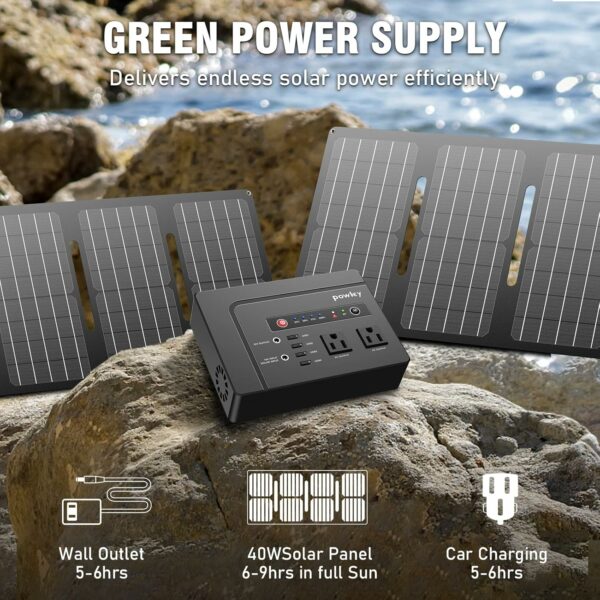 Powkey Solar Generator with Panel,200W Portable Power Station with Solar Panel 40W, 110V Pure Sine Wave DC/USB/AC Outlet Electric Generator Battery Backup for Outdoor Camping Emergency Home - For Sale - Price - Image 5