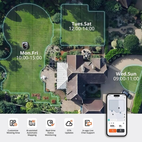 Segway Navimow i105N Robot Lawn Mower Perimeter Wire Free 1/8 Acre RTK+Vision Robotic Lawnmower, AI-Assisted Mapping, Virtual Boundary, APP Control, 58dB(A) Quiet, Multi-Zone Management - For Sale - Price - Image 5