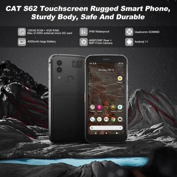 CAT S62 Rugged Cell Phone Unlocked (128GB, 4GB) 5.7" IP68 Waterproof Android Smartphone, 12MP Dual Camera, All Day Battery, NFC, Fingerprint Unlock, Snapdragon 660 Nano Slot(Black) New - For Sale - Price - Image 2