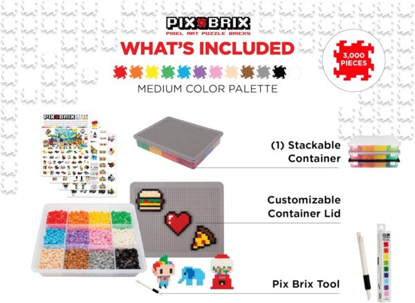 Pix Brix Pixel Art Puzzle Bricks – 3,000 Piece Pixel Art Container, 12 Color Medium Palette – Interlocking Building Bricks, Create 2D and 3D Builds Without Water or Glue – Stem Toys, Ages 6 Plus - For Sale - Price - Image 3