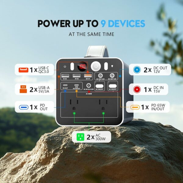 300W Portable Power Station, 299.7Wh Power Bank with AC Outlet, Dual Way 65W PD/USB-C Port, Laptop Charger Battery Pack Power Supply, Solar Generator for Camping Home Emergency - For Sale - Price - Image 6