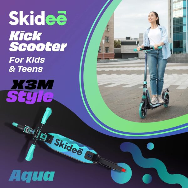 Skidee Scooter for Adults and Teens – Adjustable Height, Kids Scooter, Folding Scooter, Large Sturdy Wheels for Smooth Ride, Lightweight, Durable, Anti-Shock Suspension, Outdoor Toys, up to 220 lbs - For Sale - Price - Image 4