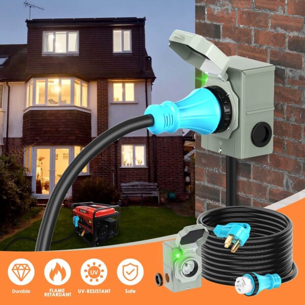 50 Amp 25FT Generator Cord and Power Inlet Box Combo Kit, UL Listed, NEMA 14-50P Male to SS2-50R STW 6/3+8/1 AWG 125/250V Twist Locking with Inlet Box for Generator to House For Sale - Price - Image 6