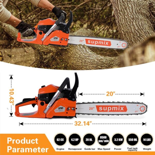 62cc Gas Chainsaw 20 Inch Gas Powered Chainsaws 2-Cycle Petrol Handheld Gasoline Chain Saw Power Saws for Cutting Wood Tree Trimming - For Sale - Price - Image 2