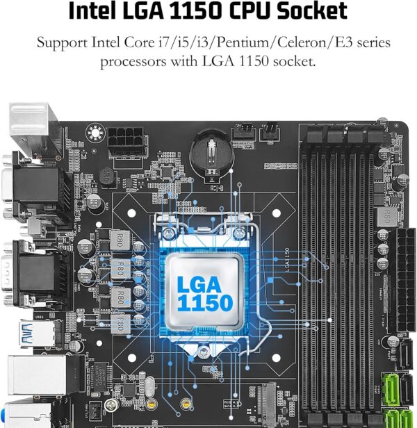 B85M PRO LGA 1150 Motherboard (Micro-ATX, DDR3, PCIe 3.0, NVME M.2, SATA 6Gb/s, VGA/DVI/HDMI-Compatible, Gigabit LAN) for Intel 4th Gen Core i7 i5 i3/Pentium/Celeron Series Processors - For Sale - Price - Image 2