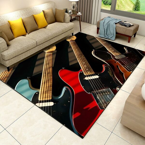 Musical Instrument Carpet for Bedroom, 6x8ft, Electric Guitar Bass Music Classroom Carpet, Durable Home Decorative Rugs, Low Pile No Crease Washable Area Rug for Living Room Runner - For Sale - Price