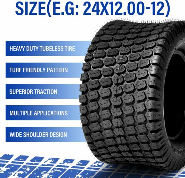 AutoForever Pack of 2 Turf Lawn Tractor Mower Tires 24X12.00-12 24x12x12, 6 Ply Tubeless - For Sale - Price - Image 4