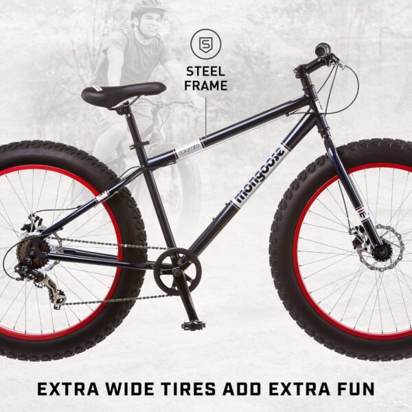 Mongoose Dolomite Fat Tire Mountain Bike, for Adult Men Women, 26 Inch Wheels, 4 Inch Wide Knobby Tires, 7-Speed, Steel Frame, Front and Rear Brakes - For Sale - Price - Image 2