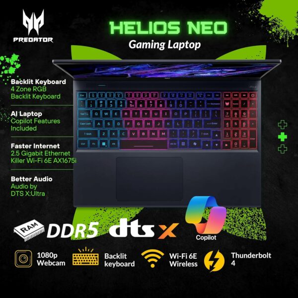 Acer Predator Helios Neo 16 Gaming Laptop, 16" 165Hz WUXGA Display, Core i9-14900HX(5.80 GHz), GeForce RTX 4060, RGB Backlit Keyboard, Copilot AI Laptop, Windows 11 Home,Black(16GB DDR5 RAM | 1TB SSD) - For Sale - Price - Image 5