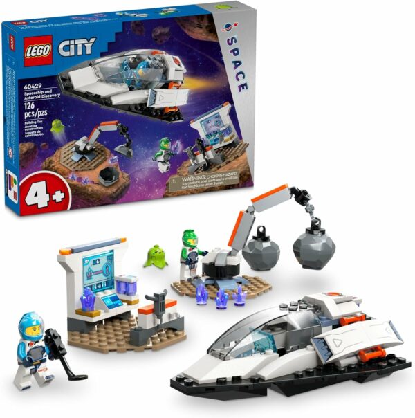 LEGO City Spaceship and Asteroid Discovery Toy Building Set, Gift for Kids Ages 4 Years Old and Up who Love Pretend Play, Includes 2 Space Crew Minifigures, Alien, Crystals, and Crane Toy, 60429 - For Sale - Price