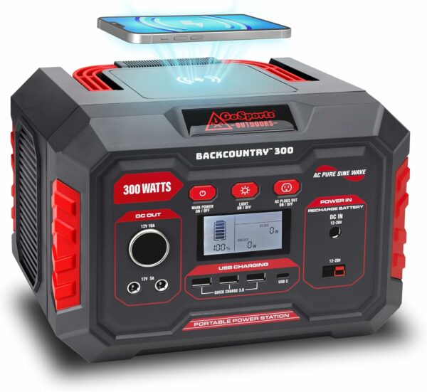 Backcountry Portable Power Stations, 300W, 500W or 1000W - Solar Generator Lithium Backup Battery with Power Outlet, USB, Wireless Charging for Camping and Indoor Home Use - For Sale - Price