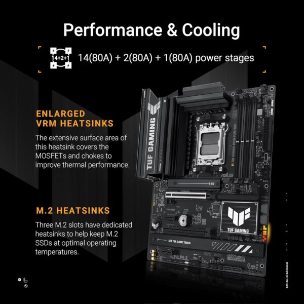 ASUS TUF Gaming B850-PLUS WiFi AMD AM5 B850 ATX Motherboard, 14+2+1 80A Stages, AI Ready, DDR5, PCIe 5.0, 3X M.2, Wi-Fi 7, 2.5Gb LAN, DisplayPort, HDMI™, USB 10Gbps & 20Gbps Type-C®, BIOS Flashback™ - For Sale - Price - Image 3