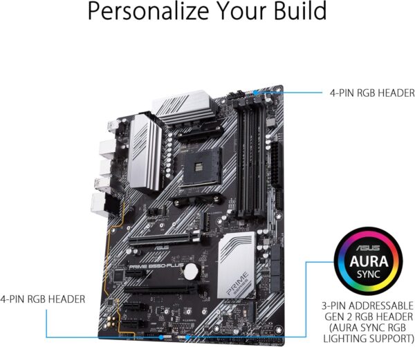 ASUS Prime B550-PLUS AMD AM4 Zen 3 Ryzen 5000 & 3rd Gen Ryzen ATX Motherboard (PCIe 4.0, ECC Memory, 1Gb LAN, HDMI 2.1, DisPlayPort 1.2 (4K@60HZ), Addressable Gen 2 RGB Header and Aura Sync) (Renewed) - For Sale - Price - Image 5