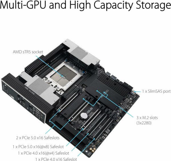 ASUS Pro WS TRX50-SAGE WIFI CEB Workstation motherboard, AMD Ryzen Threadripper PRO 7000 WX,ECC R-DIMM DDR5, 36 power-stage, WiFi 7,PCIe 5.0 x 16,PCIe 5.0 M.2, 10 Gb and 2.5 Gb LAN, multi-GPU support. - For Sale - Price - Image 2