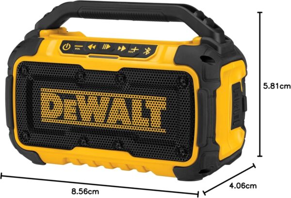 DEWALT 20V MAX Bluetooth Speaker, 100 ft Range, Durable for Jobsites, Phone Holder Included, Lasts 8-10 Hours with Single Charge (DCR010) - For Sale - Price - Image 12