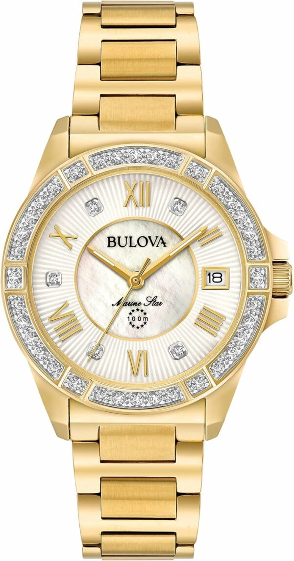 Bulova Ladies' Marine Star 'Series L' 3-Hand Day Date Quartz Diamond Watch, Sapphire Crystal, 100M Water Resistant, Mother-of-Pearl Dial, 34mm - For Sale - Price