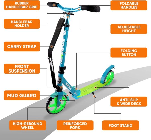 Hurtle Renegade Kick Scooters for Kids Teenagers Adults- 2 Wheel Kids Scooter with Adjustable T-Bar Handlebar - Alloy Anti-Slip Deck - Portable Folding Scooters for Kids with Carrying Strap - For Sale - Price - Image 5