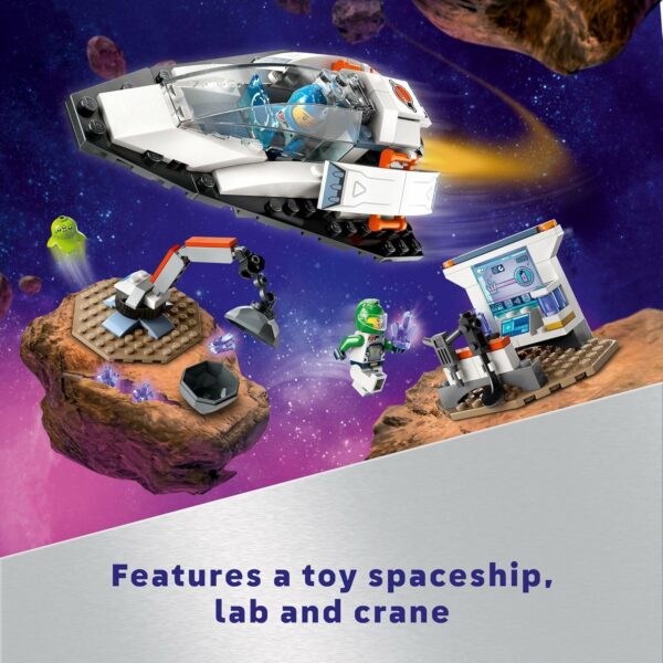 LEGO City Spaceship and Asteroid Discovery Toy Building Set, Gift for Kids Ages 4 Years Old and Up who Love Pretend Play, Includes 2 Space Crew Minifigures, Alien, Crystals, and Crane Toy, 60429 - For Sale - Price - Image 4