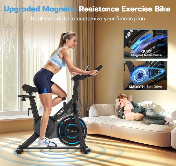 Exercise Bike, CHAOKE Quiet Magnetic Resistance 300LB Capacity Stationary Bike for Home with App Compatible, Indoor Bike with Comfortable Seat and Digital Display - For Sale - Price - Image 4