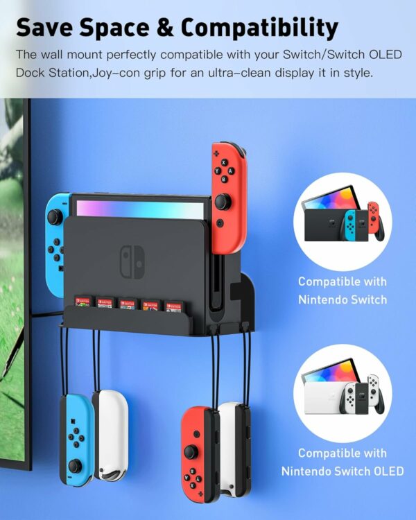 Wall Mount for Nintendo Switch and Switch OLED, Metal Wall Mount Kit Shelf Accessories with 5 Game Card Holders and 4 Joy Con Brackets, Safely Store Switch Console Near or Behind TV, Black - For Sale - Price - Image 2