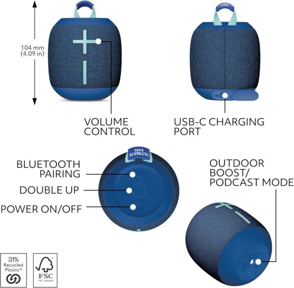 Ultimate Ears WONDERBOOM 4 Portable Waterproof Bluetooth Speaker with Big Bass and 360-Degree Sound, Dustproof Floating Speaker with 131ft (40m) Range - Blue - For Sale - Price - Image 5