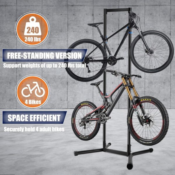 Stand Bike Storage Rack Garage Max 240lbs, Freestanding Gravity Indoor Bike Rack Holds 4 Bikes with Adjustable Arms, Vertical Bike Stand Space Saving for MTB, Road Bike - For Sale - Price - Image 2