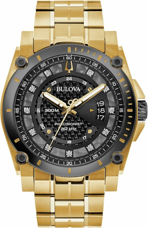 Bulova Men’s High Precisionist Quartz Icon Grey IP and Rose Gold Watch, Diamonds, 300M Water Resistant - For Sale - Price