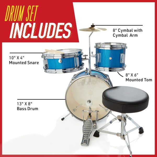 Mendini By Cecilio Kids Drum Set - Junior Kit w/ 4 Drums (Bass, Tom, Snare, Cymbal), Drumsticks, Drum Throne - Beginner Drum Sets & Musical Instruments - For Sale - Price - Image 4