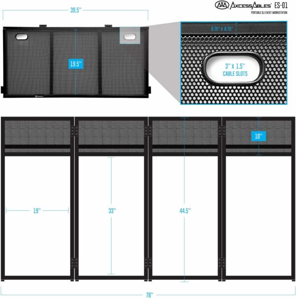 AxcessAbles Portable DJ Facade Booth with Black and White Lighting Scrims, Carry Cases | Standing DJ Table - 40" x 20" | DJ Controller Stand | Recording Mixer Stand| DJ Booth (ES-01) - For Sale - Price - Image 3