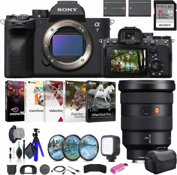 Sony a7 IV Mirrorless Camera ILCE-7M4/B, Sony FE 16-35mm Lens SEL1635GM, 64GB Memory Card, Filter Kit, Bag, NP-FZ100 Compatible Battery, Card Reader, LED Light, and More - For Sale - Price