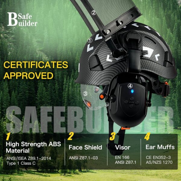 Forestry Chainsaw Tree Work Safety Helmet Vented Hard Hats w/Visor Bluetooth Ear Muffs Face Shield Outdoor Hardhats OSHA ANSI Z89.1 - For Sale - Price - Image 3