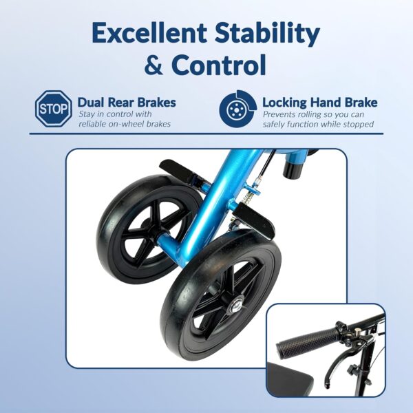 KneeRover Economy Knee Scooter Steerable Knee Walker for Adults for Foot Surgery, Broken Ankle, Foot Injuries - Foldable Knee Rover Scooter for Broken Foot Injured Leg Crutch with Dual Brakes (Blue) - For Sale - Price - Image 5