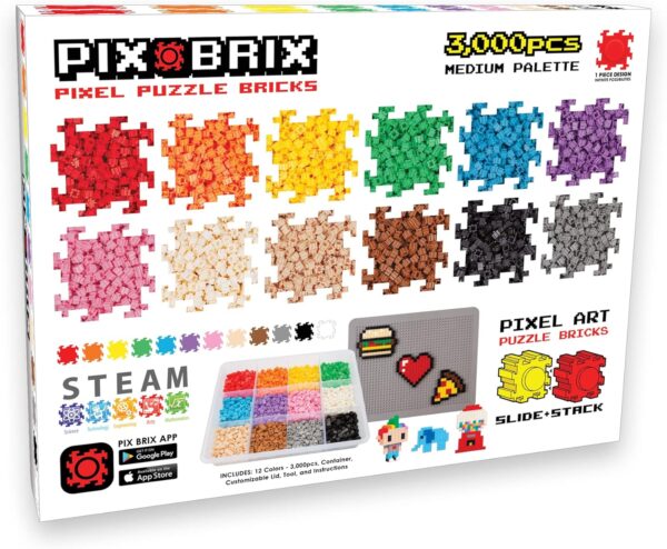 Pix Brix Pixel Art Puzzle Bricks – 3,000 Piece Pixel Art Container, 12 Color Medium Palette – Interlocking Building Bricks, Create 2D and 3D Builds Without Water or Glue – Stem Toys, Ages 6 Plus - For Sale - Price - Image 9