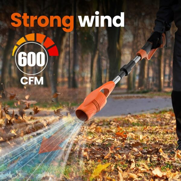 Leaf Blower, 600 CFM Cordless Leaf Blower Folding Designwith 2 Powerded Battery, Lightweight Design for Lawn, Yard, Sidewalk, Garage Cleaning(Orange)-136 - Image 6