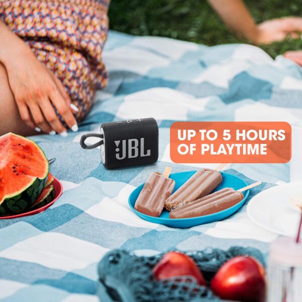 JBL Go 3 - Portable Mini Bluetooth Speaker, big audio and punchy bass, IP67 waterproof and dustproof, 5 hours of playtime, speaker for home, outdoor and travel (Black) - For Sale - Price - Image 4