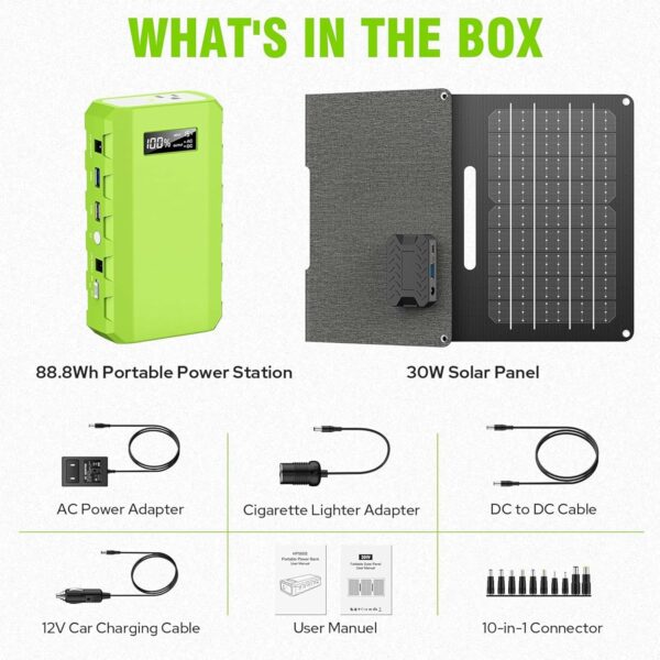 Portable Power Bank with Panel, 24000mAh Portable Power Station with 30W Solar Panel, Lithium Battery Power 110V/88Wh AC, DC, USB QC3.0 for Home Camping Emergency Backup - For Sale - Price - Image 7