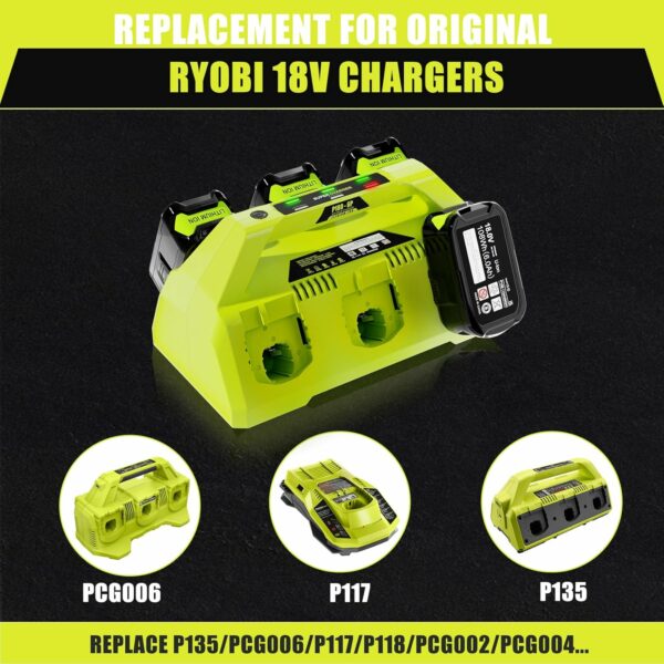 Replacement for Ryobi 18V Battery Charger P135/PCG006, 18V 6-Ports Rapid Charger with 6 LED Indicators, Compatible with Ryobi ONE+ 18 Volt Lithium-Ion Batteries P102-P109, PBP002-PBP1104 Series - For Sale - Price - Image 5