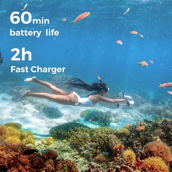 Mix Pro Underwater Scooter with Smartphone/Action Camera Mount Low Battery Alarm 2 Gear Speed 60 Minutes 40M Dual Motors Swimming Pool Diving Snorkeling Water Scooter for Kids Adults (White) - For Sale - Price - Image 4