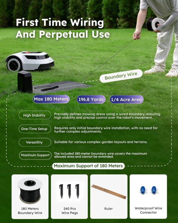 Robot Lawn Mower with Max 180m Stable Boundary Wire for 1/4 Acre - 300% Higher Efficiency of Grid-Shaped Mowing Path, Automatic Robotic Lawn Cutter Mowers with Auto Mapping & Recharge, IPX6 Waterproof - For Sale - Price - Image 3