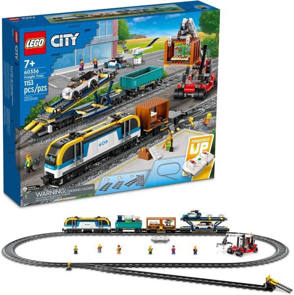 LEGO City Freight Train Set, 60336 Remote Control Toy for Kids Aged 7 Plus with Sounds, 2 Wagons, Car Transporter, 33 Track Pieces and 2 EV Car Toys, Price For Sale