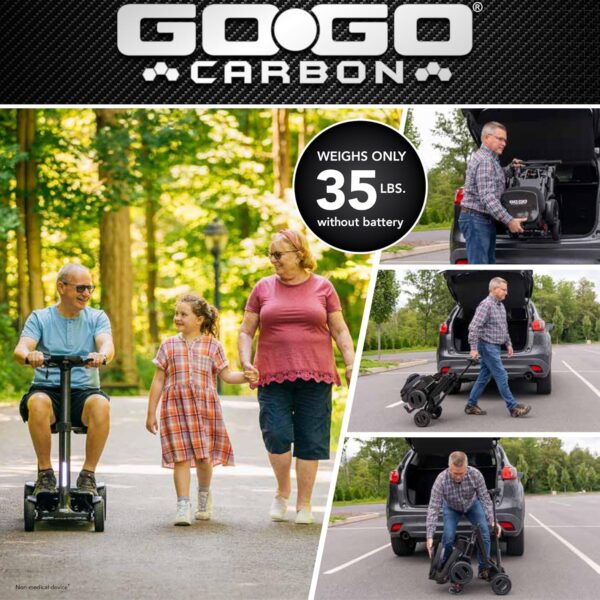 Pride Mobility Go-Go Carbon Travel Lightweight 39 Lbs Foldable Mobility Scooter | up to 3.7 mph Go Go Scooter for Seniors, Adults, Elderly | All Terrain Mobility Transport (Black) - For Sale - Price - Image 6