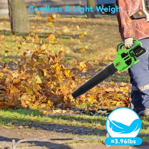 Leaf Blower Cordless with 2 x 4.0Ah Battery and Charger, 580CFM 160MPH Electric Blower with 2 Speeds, 20V Handheld Leaf Cleaner for Lawn Care, Blowing Leaves, Dust, Snow, Gravel for Patio, Yard, Green - For Sale - Price - Image 6