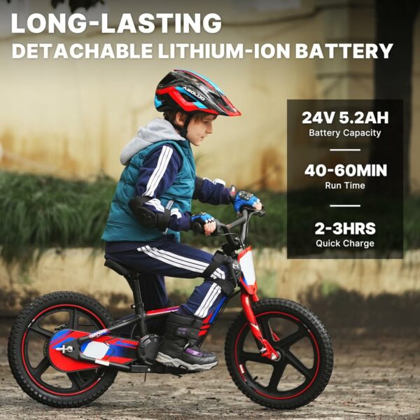 Lightweight Electric Dirt Bike for Kids, 170/340W Electric Motorcycle Up to 10/12MPH, 24V Detachable Battery, Hand-Operated Dual Brakes Electric Balance Bike for Ages 3-6/5-12 - For Sale - Price - Image 3