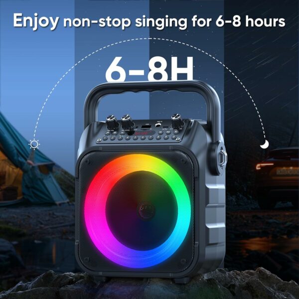 Karaoke Machine, Portable Bluetooth Speaker with 2 Wireless Microphones for Adults & Kids with Lights, Karaoke Microphone with PA System Supports USB/TF/REC/FM/AUX for Home Party - For Sale - Price - Image 7